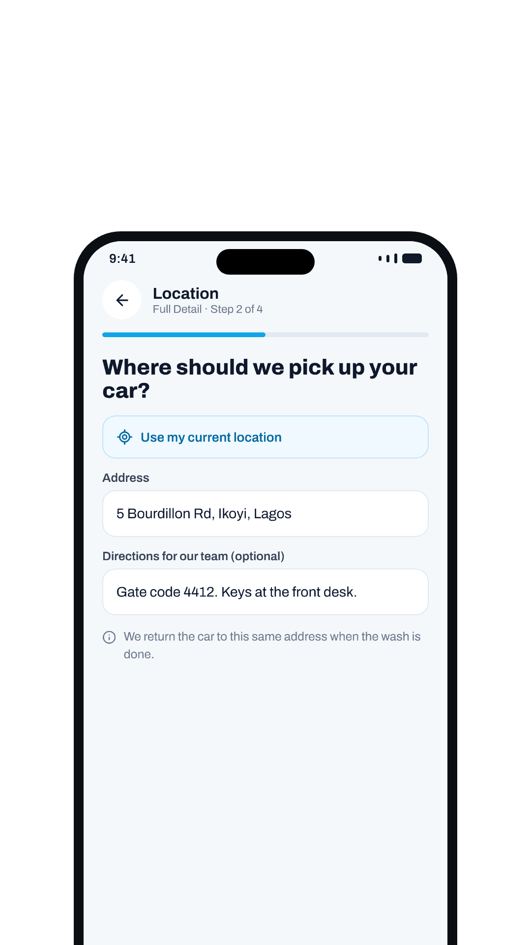 Entering the pickup address