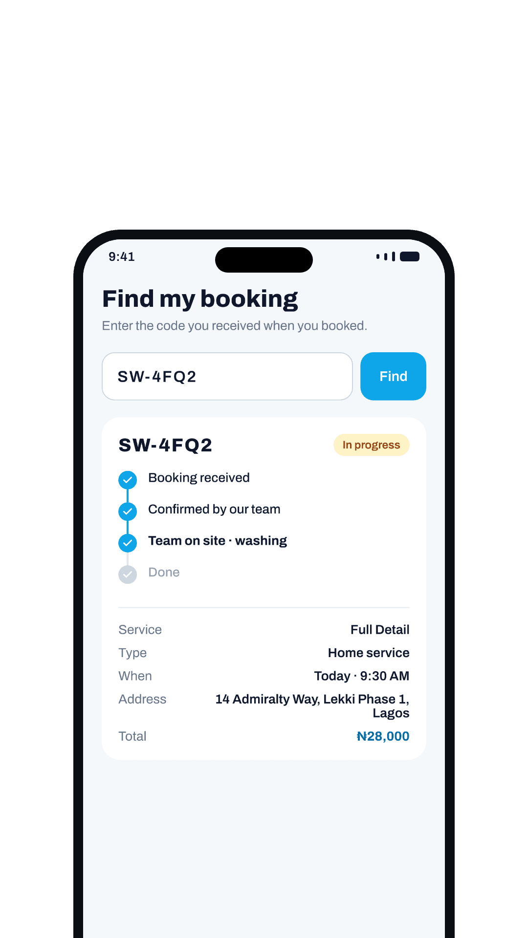 Tracking a booking by its code